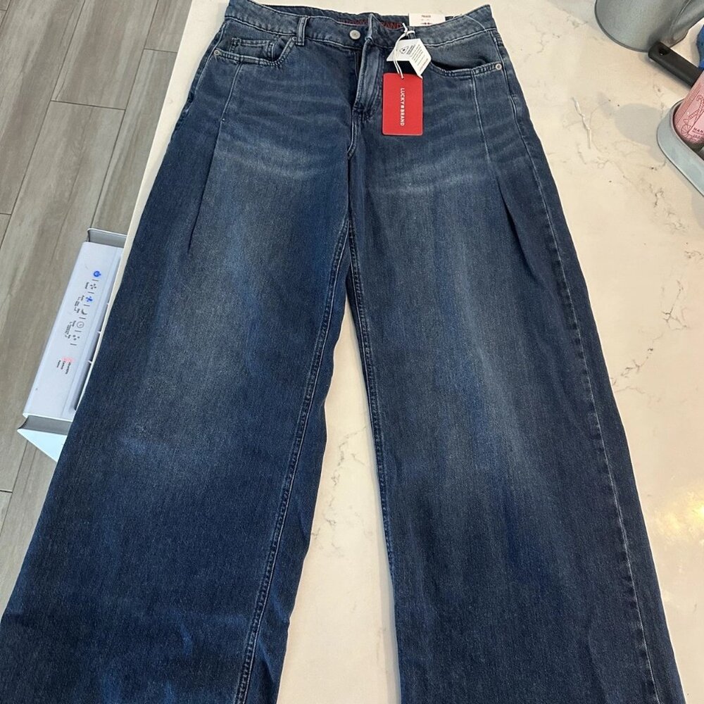 Lucky Brand Women 8/29 Palazzo Pleated Cotton High Rise Wide Leg Jeans NWT